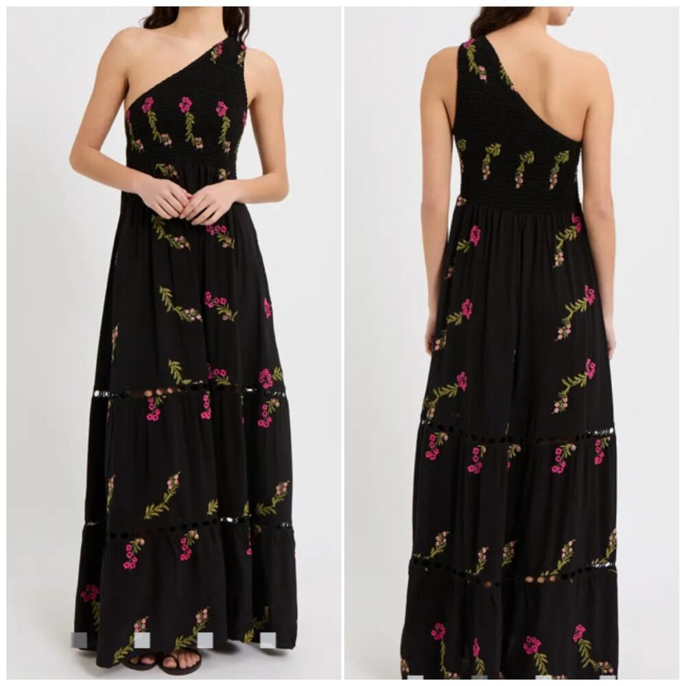 NEW Maaji Blooms Zoie Embroidered One Shoulder Smocked Top Tiered Eyelet Dress